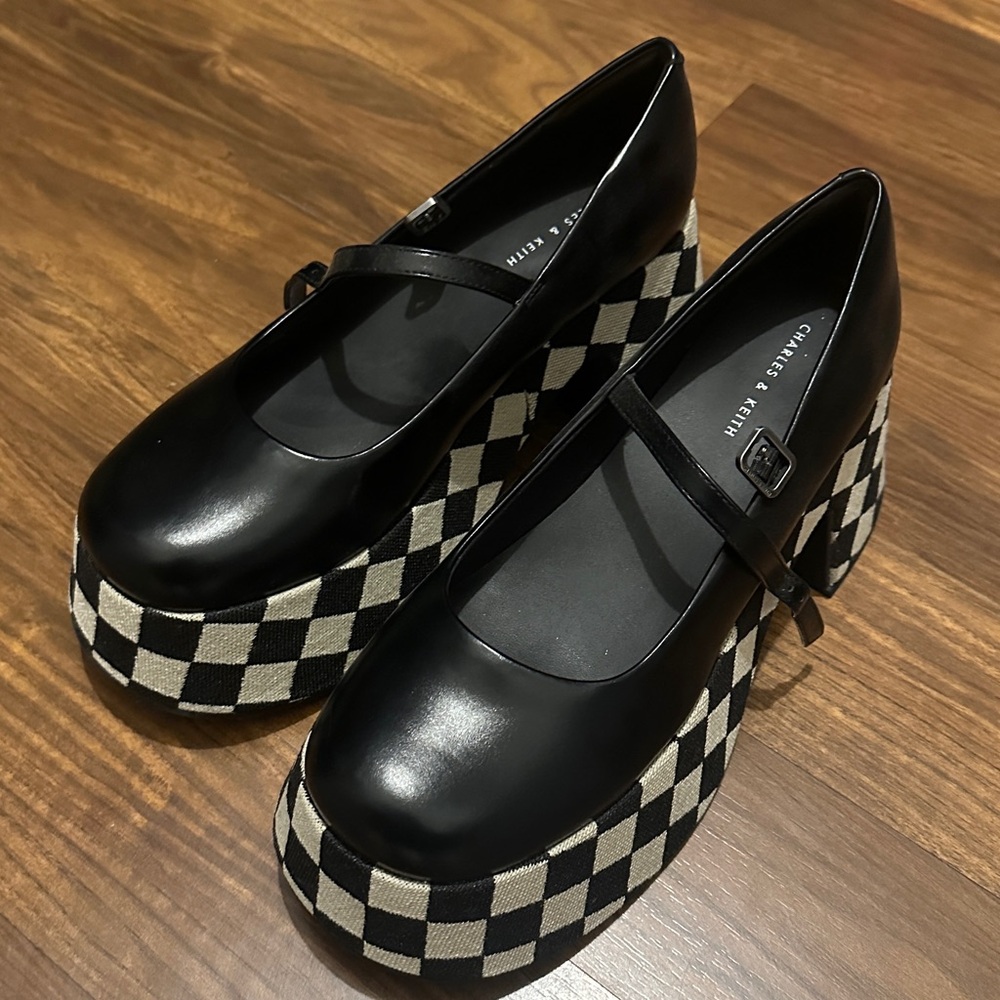 Charles & Keith Black and Checkered Platform Shoes